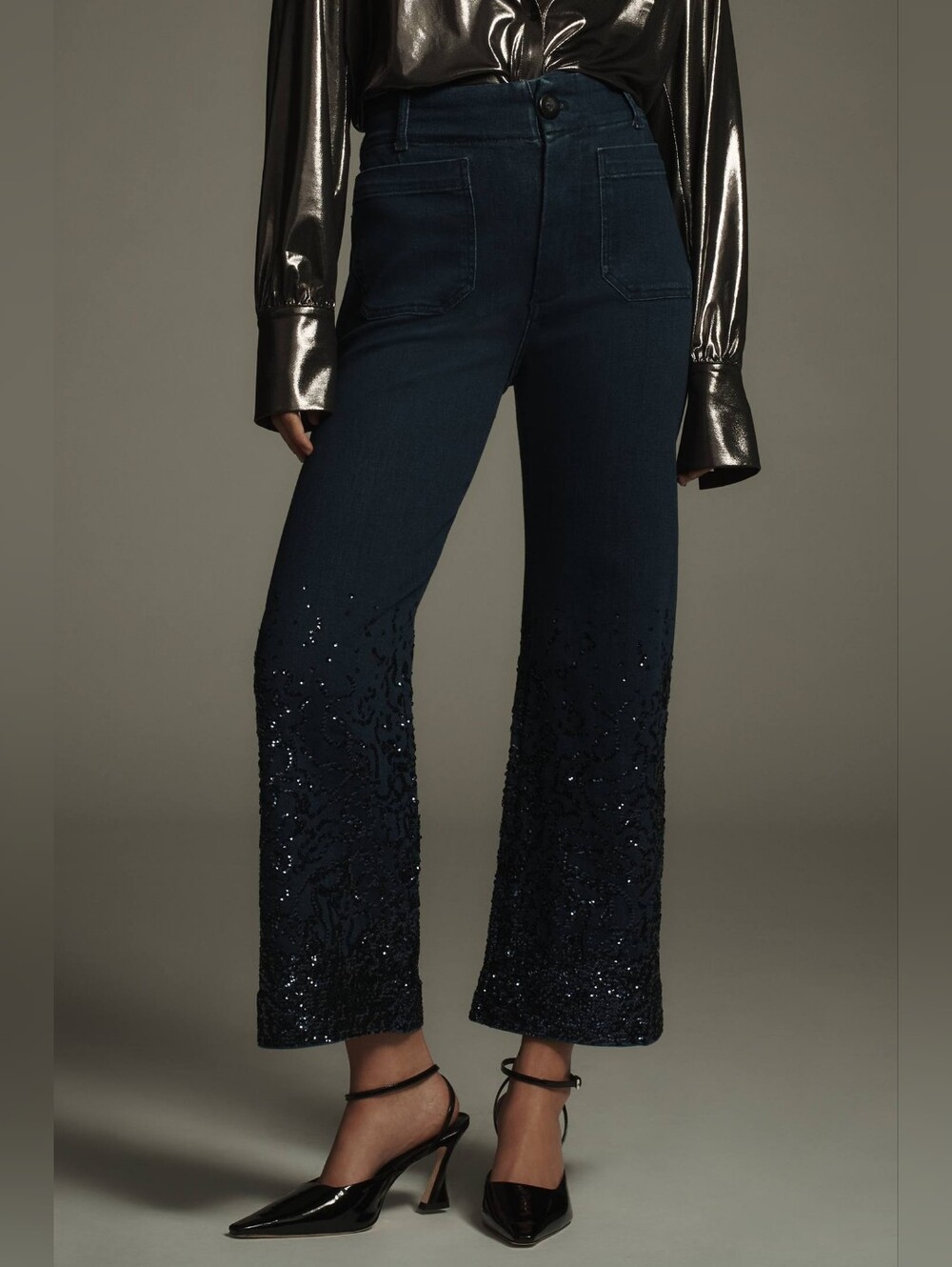 Maeve 31T Colette Sequin High-Rise Wide-Leg Cropped Jeans 31T Tall